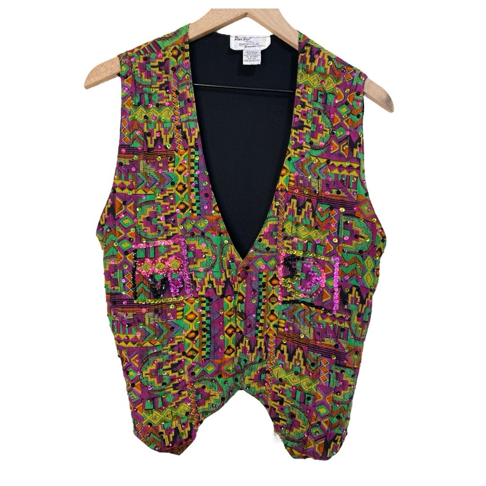 Devil Tris‎ by Patricia Hermann Vest Size OS Vintage Embellished Abstract Art